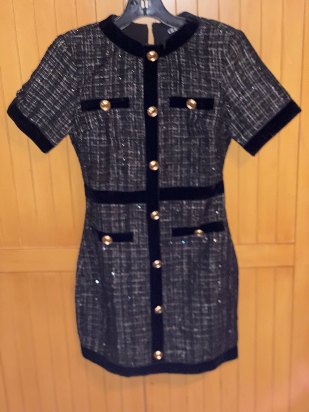 Cider Black Tweed Short-Sleeve Button-Front Mini Dress / XXS - Picture 6 of 16